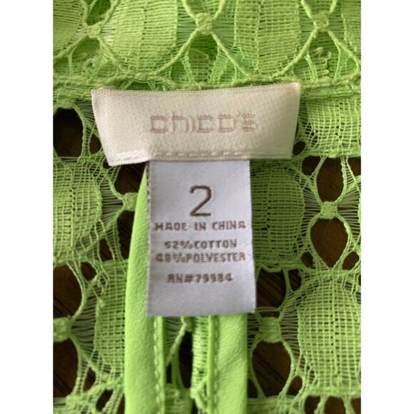 Chico's Jacket Lime Green Lace Cut Out Sheer Button Up 3/4 Sleeves Size 2 US 12 - Picture 2 of 15